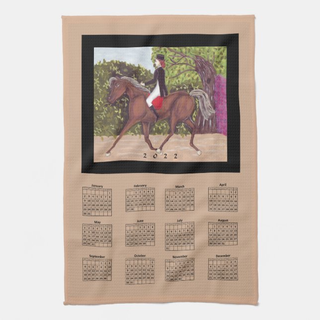 2022 Calendar Dressage Horse Equine Riding Sports Tea Towel (Vertical)