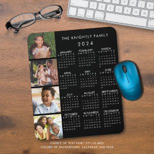 2022 Calendar Family 4 Photo Collage Black Mouse Pad