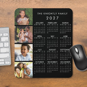 2022 Calendar Family 4 Photo Collage Black Mouse Pad