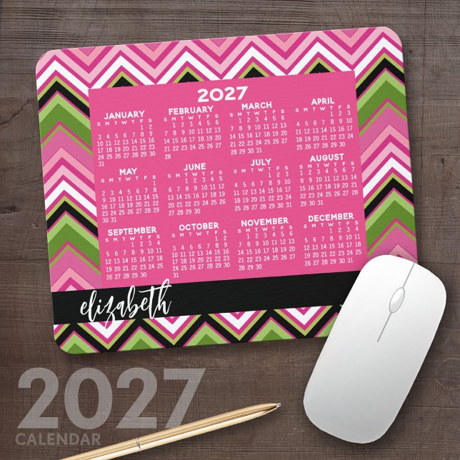 2022 Calendar - huge colourful chevron pattern Mouse Pad (2027 Calendar Mousepad)