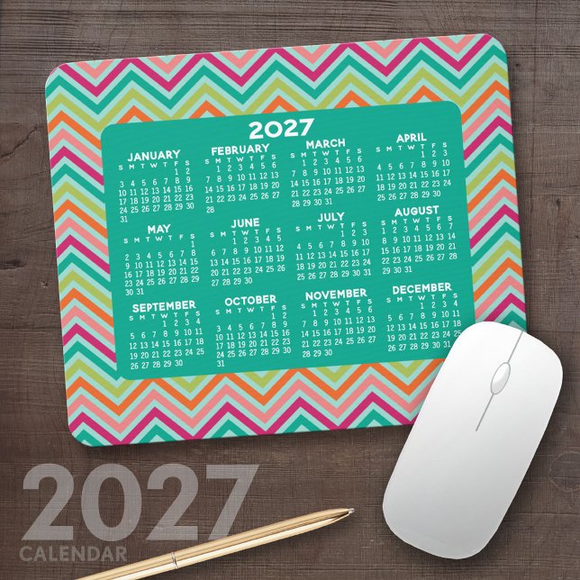 2022 Calendar - huge colourful chevron pattern Mouse Pad (2027 Calendar Mousepad)
