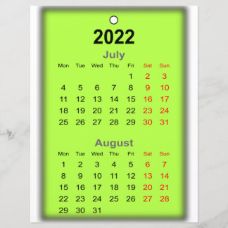 2022 Calendar July August Print on..