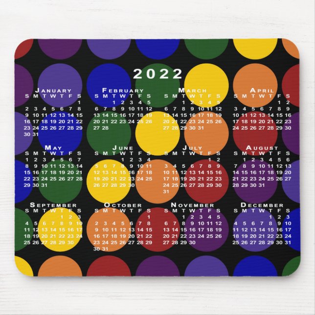 2022 Calendar LGBTQ Rainbow Polka Dots on Black Mouse Pad (Front)
