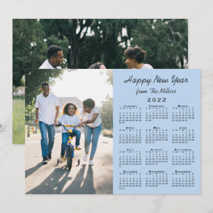 2022 Calendar Light Blue  2 Photo Happy New Year Holiday Card