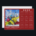 2022 Calendar Minimal MERRY CHRISTMAS Photo Red Holiday Card<br><div class="desc">CONTACT THE DESIGNER FOR THE CURRENT YEAR CALENDAR. Send holiday and New Year greetings with this editable colour greeting holiday card (shown in red) with a photo and a 2022 calendar. Optional editable greeting or message on the back. COLOR CHANGE: Change the red background colour by clicking CUSTOMIZE FURTHER. PHOTO...</div>