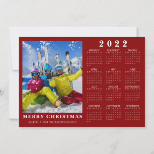 2022 Calendar Minimal MERRY CHRISTMAS Photo Red Holiday Card