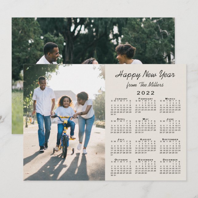 2022 Calendar Modern Beige 2 Photo Happy New Year Holiday Card (Front/Back)