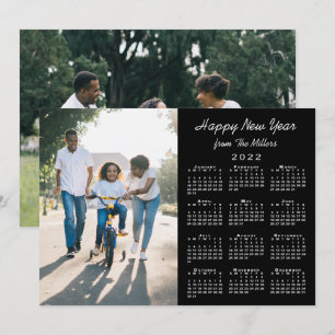 2022 Calendar Modern Black 2 Photo Happy New Year Holiday Card