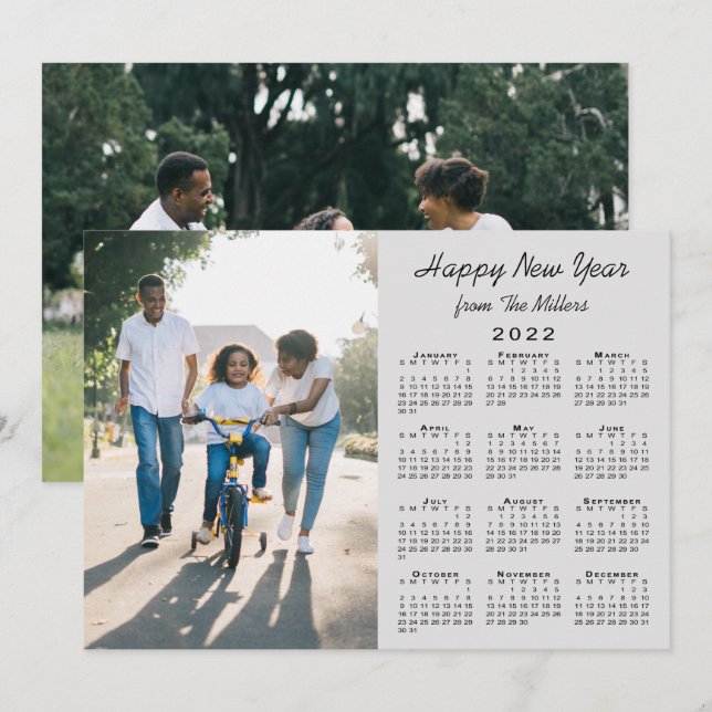 2022 Calendar Modern Grey 2 Photo Happy New Year Holiday Card (Front/Back)