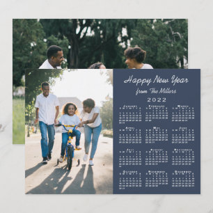 2022 Calendar Modern Navy 2 Photo Happy New Year Holiday Card