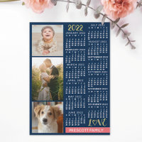 2022 Calendar Navy Coral Gold Photo Collage Magnet