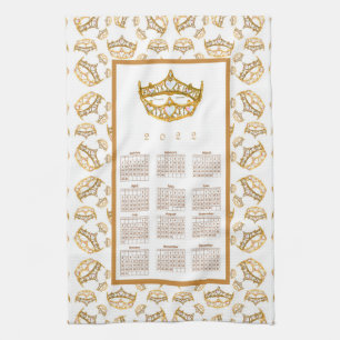 2022 Calendar Queen of Hearts Gold Crown Tiaras Tea Towel