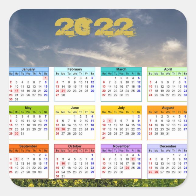 2022 Calendar   Square Sticker (Front)