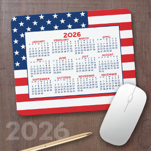 2022 Calendar with American Flag - Red White Blue Mouse Pad