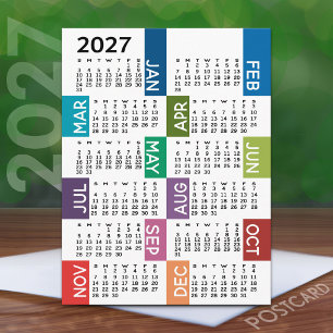 2022 Calendar with funky colourful months Postcard