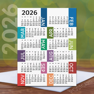 2022 Calendar with funky colourful months Postcard