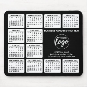 2022 Calendar with logo, Contact Information Black Mouse Pad