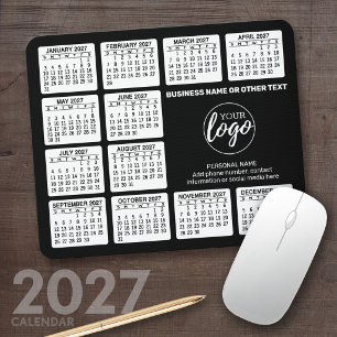 2022 Calendar with logo, Contact Information Black Mouse Pad