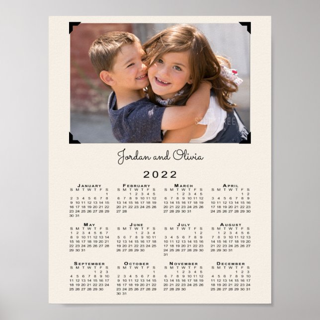 2022 Calendar with Your Photo and Name on Beige Poster (Front)