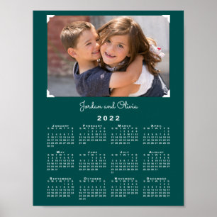 2022 Calendar with Your Photo and Name on Teal Poster