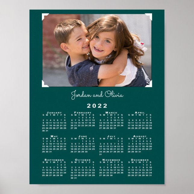 2022 Calendar with Your Photo and Name on Teal Poster (Front)