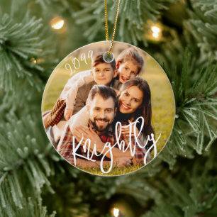 2022 Custom Modern Script Family Photo Name Ceramic Ornament