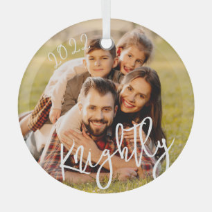 2022 Custom Modern Script Family Photo Name Glass Tree Decoration
