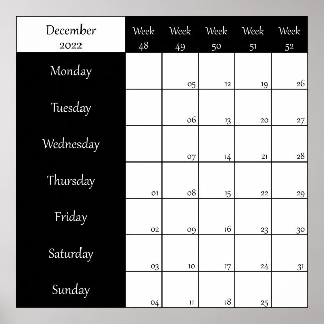 2022 December planner weel number Poster (Front)