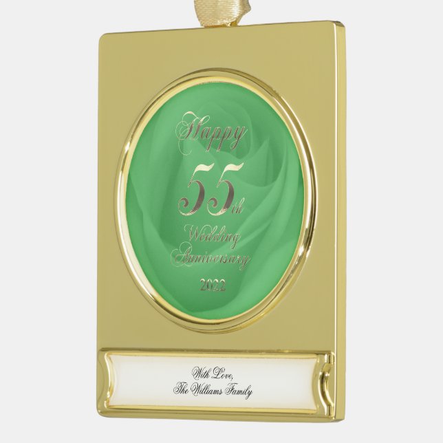 2022 Emerald Wedding 55th Anniversary Gold Plated Banner Ornament (Left)