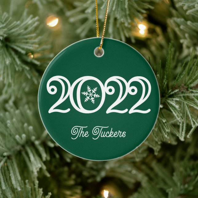 2022 Family Names Keepsake Dark Green Christmas Ceramic Ornament (Tree)