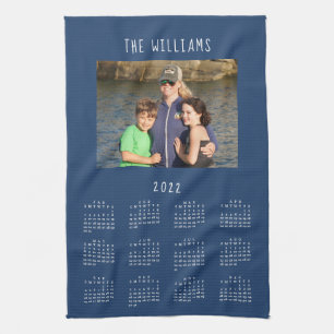 2022 Family Photo Blue Calendar Tea Towel