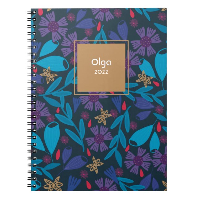2022 floral modern blue night custom  notebook (Front)