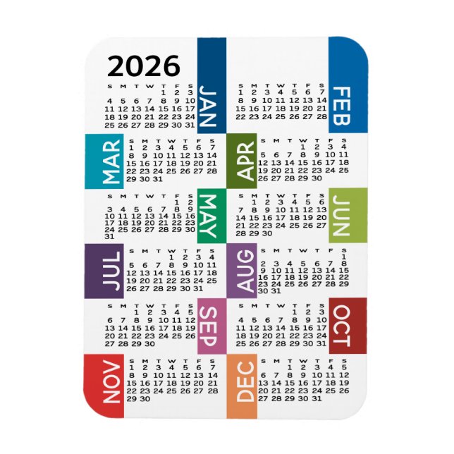 2022 Full Year View Calendar - fun and colourful Magnet (Vertical)
