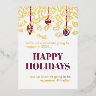 2022 Funny Raining Cash Inflation Christmas Gold Foil Holiday Card
