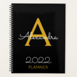 2022 Gold Black Monogram Elegant Planner<br><div class="desc">2022 Gold Black Monogram Name and Initial Spiral Notebook Planner. This makes the perfect sweet 16 birthday,  wedding,  bridal shower,  anniversary,  baby shower or bachelorette party gift for someone that loves glam luxury and chic styles.</div>
