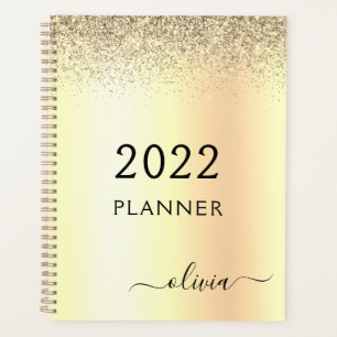 2022 Gold Glitter Metal Monogram Glam Name Planner