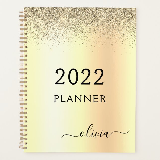 2022 Gold Glitter Metal Monogram Glam Name Planner (Front)