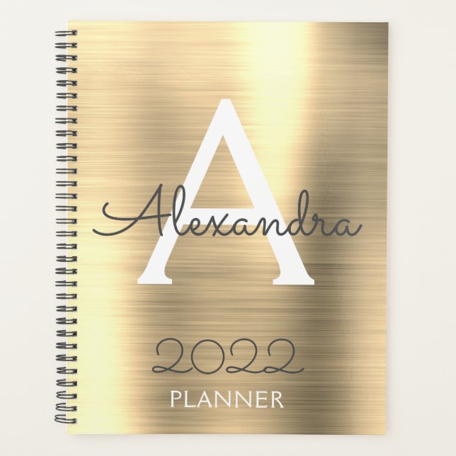 2022 Gold Metallic Monogram Elegant Planner (Front)