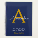 2022 Gold Navy Blue Monogram Elegant Planner<br><div class="desc">2022 Gold Navy Blue Monogram Name and Initial Spiral Notebook Planner. This makes the perfect sweet 16 birthday,  wedding,  bridal shower,  anniversary,  baby shower or bachelorette party gift for someone that loves glam luxury and chic styles.</div>