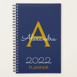 2022 Gold Navy Blue Monogram Elegant Planner<br><div class="desc">2022 Gold and Navy Blue Monogram Name and Initial Spiral Notebook Planner. This makes the perfect sweet 16 birthday,  wedding,  bridal shower,  anniversary,  baby shower or bachelorette party gift for someone that loves glam luxury and chic styles.</div>