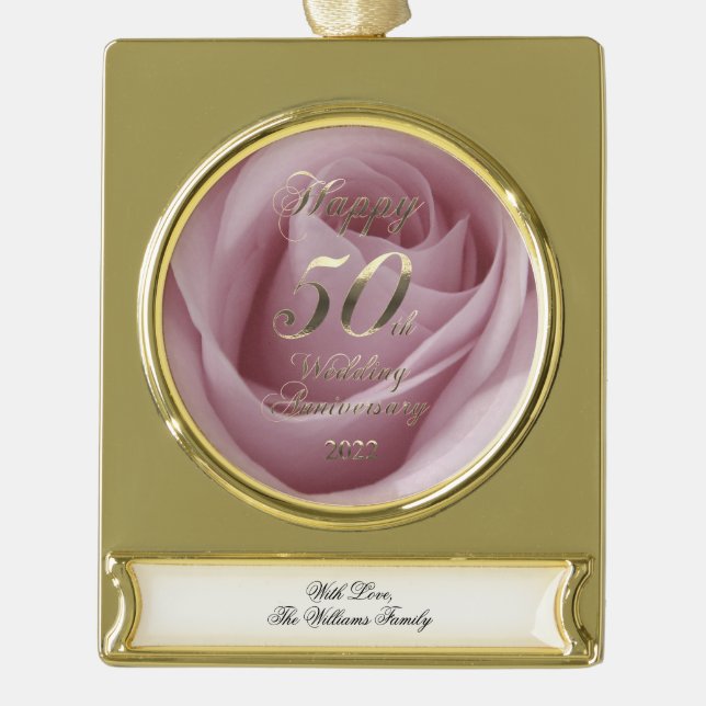 2022 Golden Wedding 50th Anniversary Gold Plated Banner Ornament (Front)