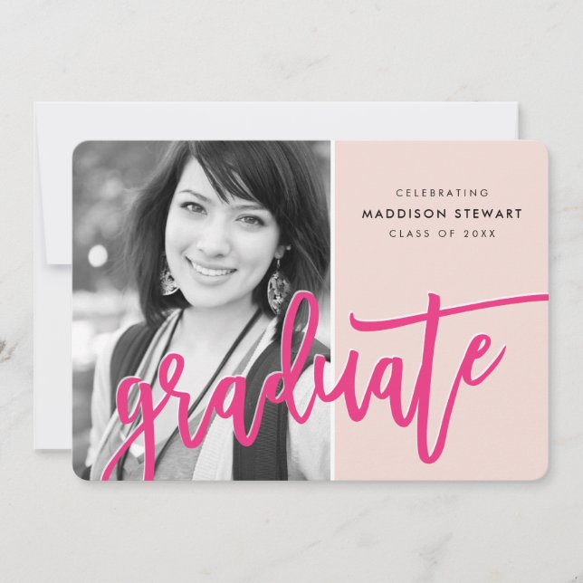 2022 GRAD PARTY modern lettered overlay pink Thank You Card (Front)