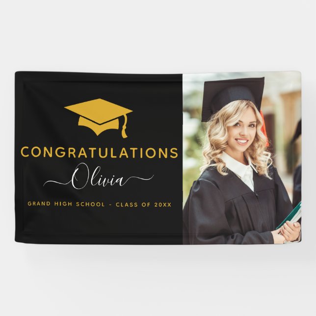2022 Graduation Black Gold High School College Banner (Horizontal)