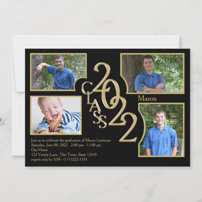 2022 Graduation Class of Quad Photo Black  Invitation (Front)