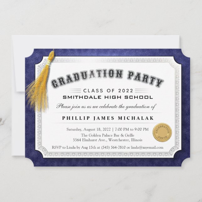 2022 Graduation Diploma Blue & Gold Invite (Front)