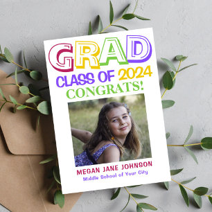 2022 graduation middle school colourful photo announcement