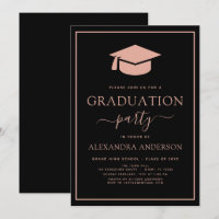 2022 Graduation Party Blush Pink Black Elegant Inv