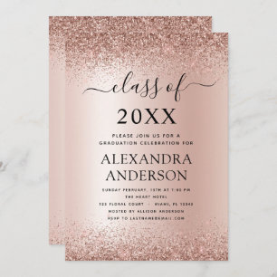 2022 Graduation Party Glitter Rose Gold Blush Pink Invitation