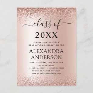 2022 Graduation Party Glitter Rose Gold Blush Pink Postcard