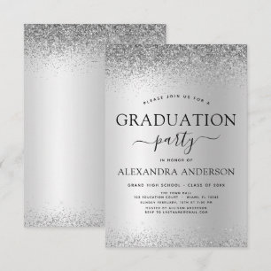 2022 Graduation Party Glitter Silver Black Invitation